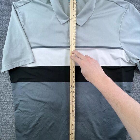 Adidas Climacool Polo Shirt Gray Striped Short Sleeve Polyester Wicking Men Golf - Picture 2 of 9